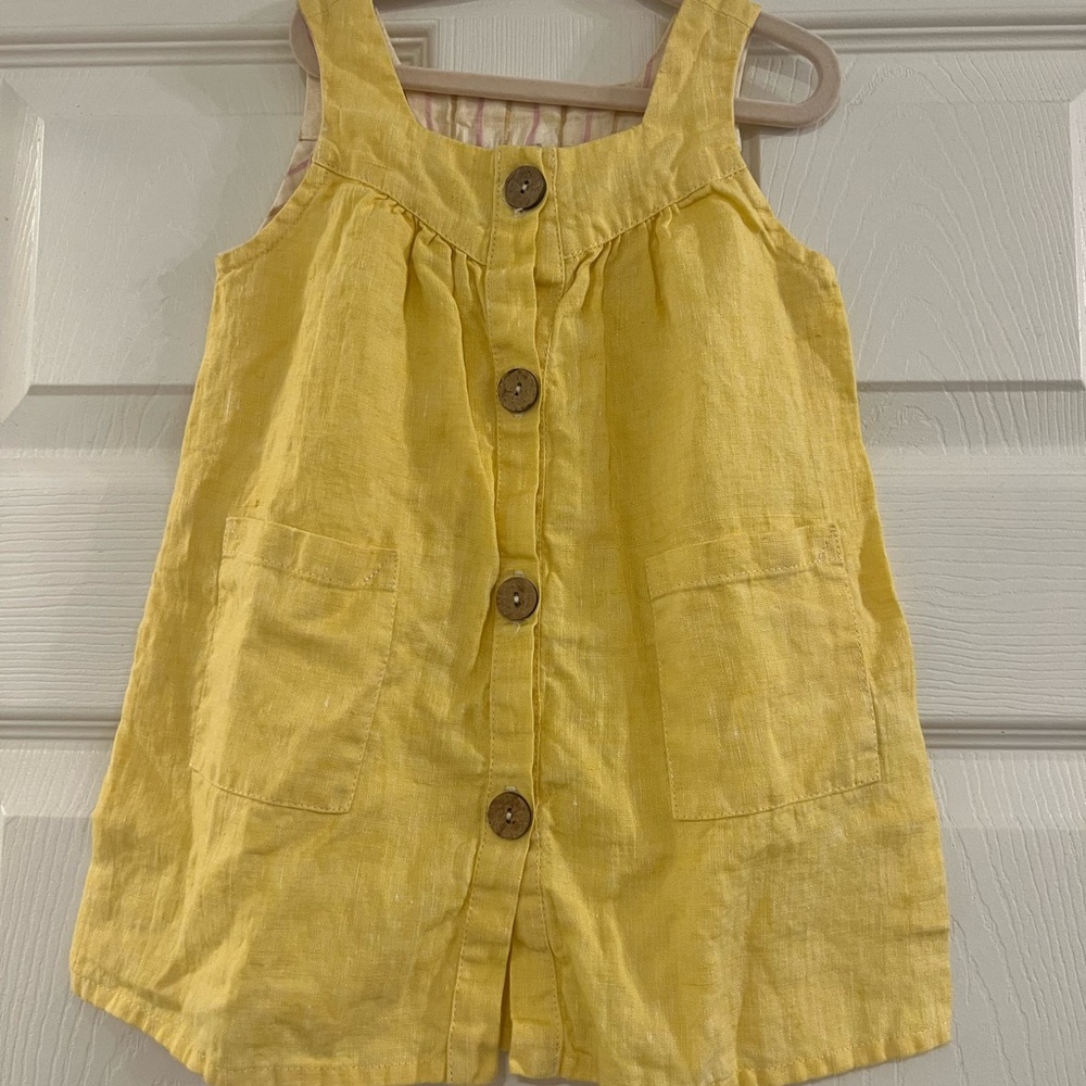 Freckly Ollie Yellow Button-Front Kids Linen Dress